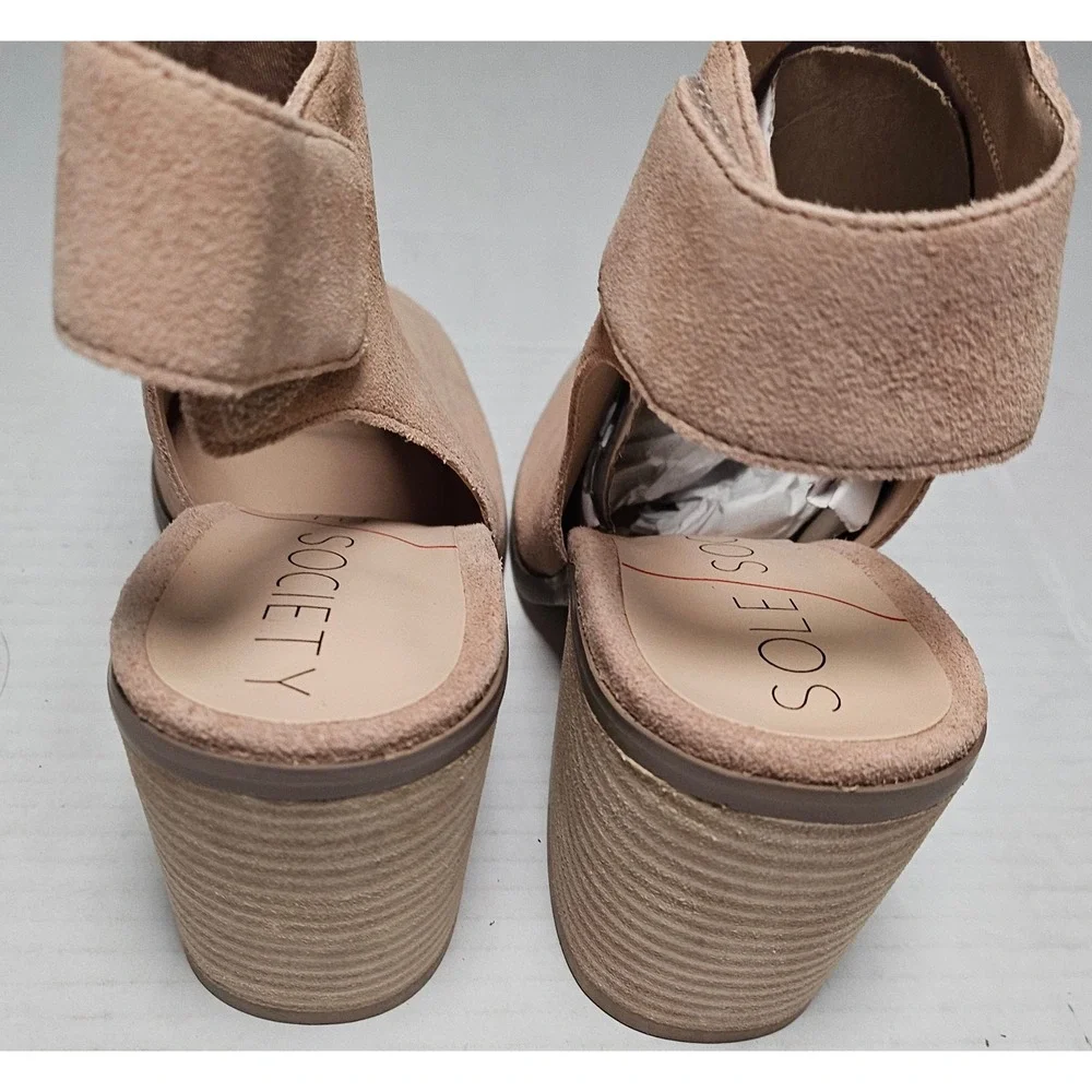 Sole Society Jagger Block Heel Peep Toe Booties Caramel Suede Women's Size 6.5‎